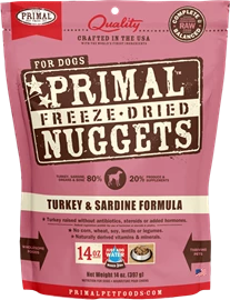 PRIMAL FREEZE-DRIED NUGGETS 凍乾狗糧 - 火雞及沙甸魚配方 14OZ