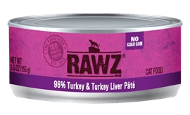 RAWZ 96% Meat Canned Cat Food - 96% Turkey & Turkey Liver Pate 155g