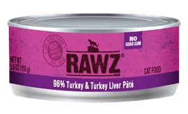 RAWZ 96% Meat Canned Cat Food - 96% Turkey & Turkey Liver Pate 155g 