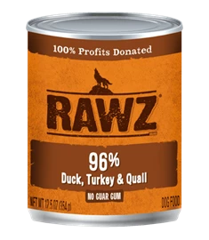 RAWZ 96% Meat Canned Dog Food - 96% Duck & Turkey & Quail Pate 354g