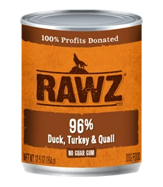 RAWZ 96% Meat Canned Dog Food - 96% Duck & Turkey & Quail Pate 354g 
