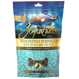 ZIGNATURE Soft Moist Treats for Dogs - White Fish Formula 4OZ