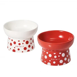 PETKIT Ceraspot Ceramic Elevated Cat Bowl - Package (Red & White)