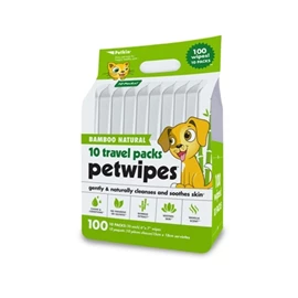 PETKIN Bamboo Natural Petwipes (Travel Pack) 6"x7" (10 packs x 10 each) 