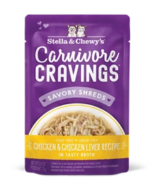 STELLA & CHEWY’S CARNIVORE CRAVINGS POUCH - CHICKEN & CHICKEN LIVER RECIPE IN SAVORY GRAVY (MORSELS 'N' GRAVY) 2.8OZ