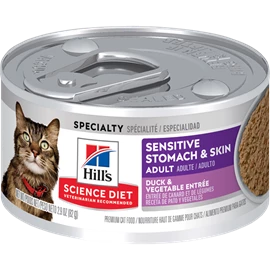 HILL'S SCIENCE DIET ADULT SENSITIVE STOMACH & SKIN DUCK & VEGETABLE ENTRÉE CAT FOOD 2.9 OZ